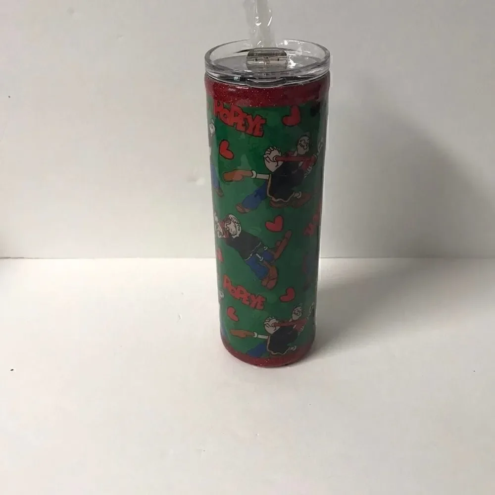 Handmade Popeye and Olive Oyl stainless steel tumbler